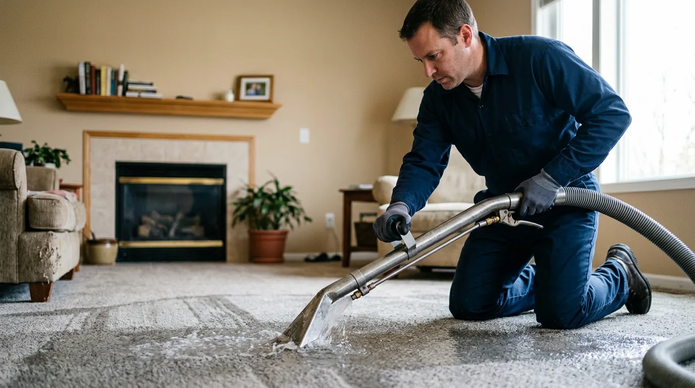 Water damage restoration technician working near Donovan, IL